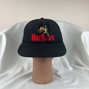 Vintage 90s Marlboro Black SnapBack Hat Cowboy Horse Embroidered